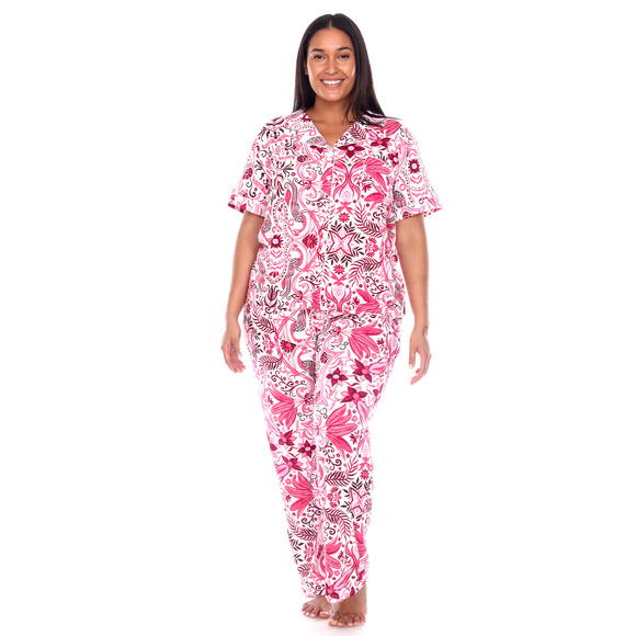 Plus Size Short Sleeve & Pants Tropical Pajama Set - Picture 2 of 4